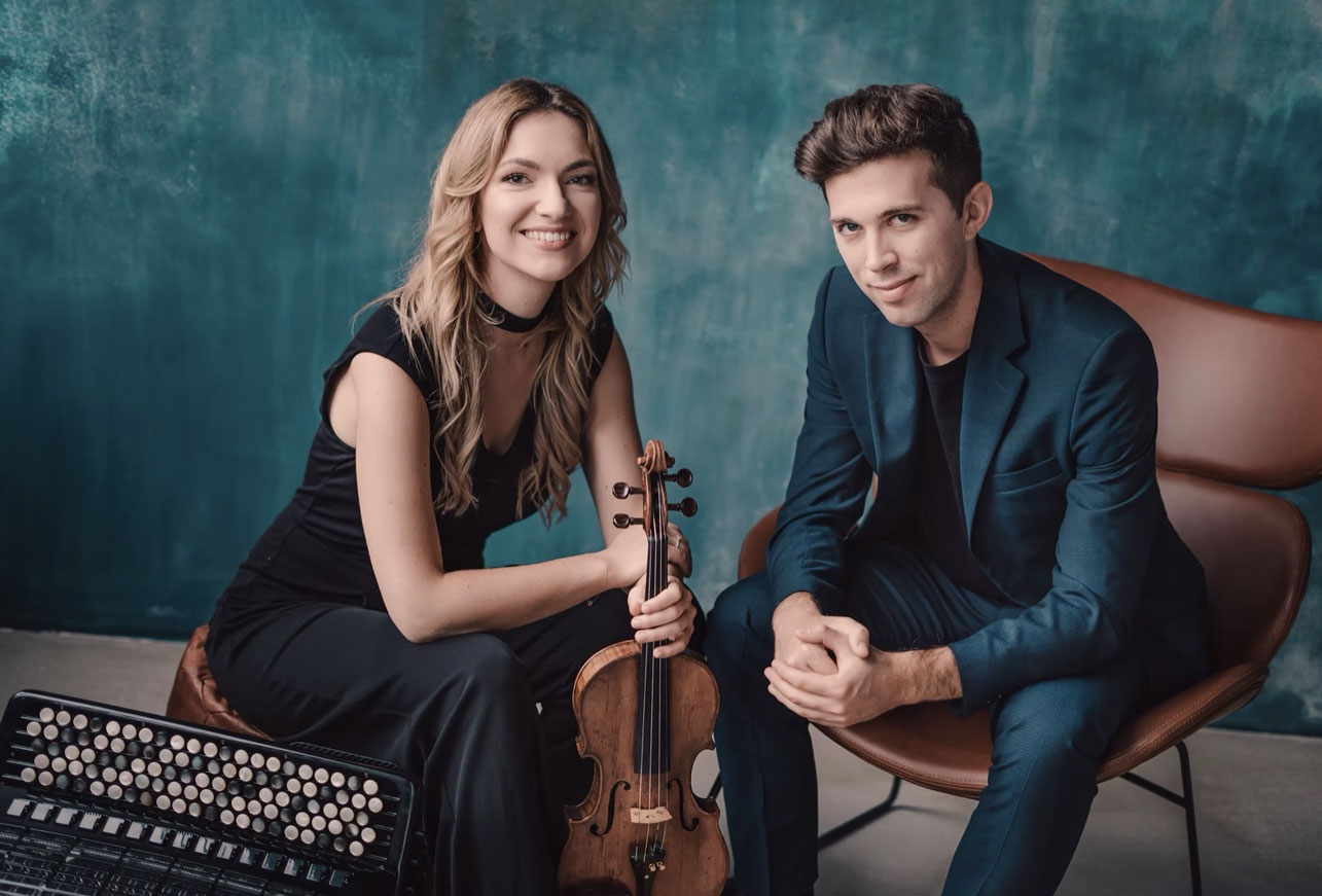Polish violinist Karolina Mikołajczyk and classical accordionist Iwo Jedynecki will perform at St. John’s Episcopal Church in Cold Spring Harbor on Sunday, Oct. 25, 2026, as part of the Concerts by the Pond series. Photo courtesy of Concerts by the Pond.
